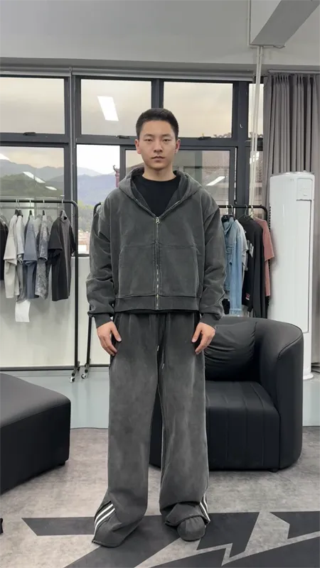 Wholesale OEM Acid Light Wash Oversized Heavyweight Zip Up Hoodie Kornit DTG Print high quality